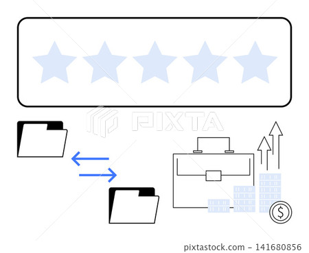 Business performance, customer ratings, digital transactions, data transfer, financial growth, teamwork. Exchange of files, stars and financial growth symbols. Business growth and customer ratings Business performance, customer ratings, digital transactions, data transfer, financial growth, teamwork. Exchange of files, stars and financial growth symbols. Business growth and customer ratings 141680856