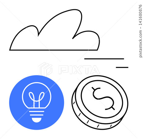 Cloud storage, business development, innovation, digital economy, technology, financial management. A cloud with a coin and light bulb icons. Cloud storage and business growth concept Cloud storage, business development, innovation, digital economy, technology, financial management. A cloud with a coin and light bulb icons. Cloud storage and business growth concept 141680876