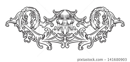 Horizontal floral vintage design element hand drawing ornament vector Horizontal floral vintage design element hand drawing ornament vector 141680903