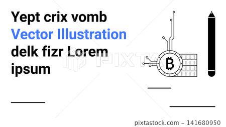 Finance, blockchain, cryptocurrency, technology, security, digital economy. Bitcoin logo connected to circuit lines and blocks with a pencil. Finance and blockchain technology Finance, blockchain, cryptocurrency, technology, security, digital economy. Bitcoin logo connected to circuit lines and blocks with a pencil. Finance and blockchain technology 141680950