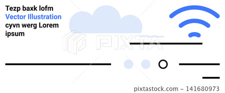 Cloud computing, wireless communication, networking, data transfer, digital innovation, cybersecurity. Abstract cloud with wireless signal and minimal text. Cloud computing and wireless communication Cloud computing, wireless communication, networking, data transfer, digital innovation, cybersecurity. Abstract cloud with wireless signal and minimal text. Cloud computing and wireless communication 141680973