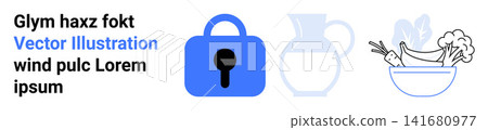 Cybersecurity, privacy protection, digital safety, food , cooking, healthy nutrition. Features a lock icon, vase and a vegetable bowl. Cybersecurity and privacy protection concept Cybersecurity, privacy protection, digital safety, food , cooking, healthy nutrition. Features a lock icon, vase and a vegetable bowl. Cybersecurity and privacy protection concept 141680977