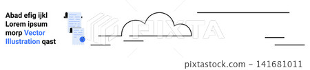 Data storage, cloud technology, online connectivity, digital information, data sharing, workflow management. Cloud with connected documents and lines. Data storage and cloud technology concept 141681011