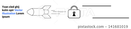 Cybersecurity, data protection, online safety, hacking prevention, digital defense, secure communications. Missile targeting a padlock. Cyber threat and data protection Cybersecurity, data protection, online safety, hacking prevention, digital defense, secure communications. Missile targeting a padlock. Cyber threat and data protection 141681019