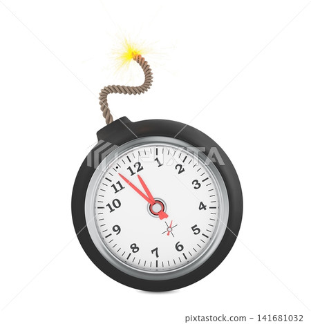 Time bomb with analog clock and burning fuse. Urgency, deadline pressure and crisis, concept. 3d rendering Time bomb with analog clock and burning fuse. Urgency, deadline pressure and crisis, concept. 3d rendering 141681032