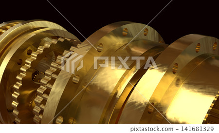 Golden Industrial Gears Powering Advanced Mechanical Technology 3d render. Golden Industrial Gears Powering Advanced Mechanical Technology 3d render. 141681329
