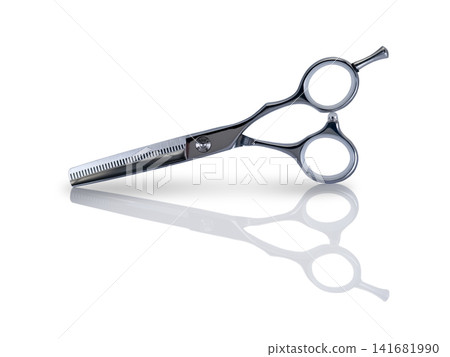 Thinning scissors with reflection isolated on white background Thinning scissors with reflection isolated on white background 141681990