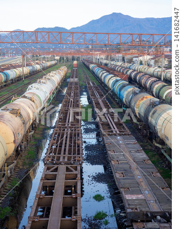 Empty freight train cars. Cars without a roof. Freight transportation. Cars parked Empty freight train cars. Cars without a roof. Freight transportation. Cars parked 141682447