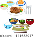 Western-style meals with steak as the main dish and Japanese-style meals with grilled fish as the main dish. 141682947