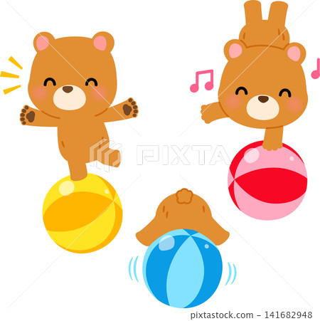 A bear character balancing on a ball A bear character balancing on a ball 141682948