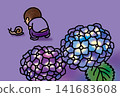 A boy gazing at a snail, and a rainy season scene with hydrangeas. 141683608