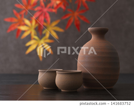 Japanese sake image: Sake bottle and sake cup set 141683752