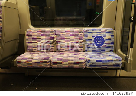 Inside a London Underground train on the Elizabeth Line, England Inside a London Underground train on the Elizabeth Line, England 141683957