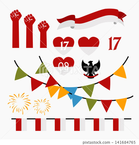 Indonesia Independence Day Flat Illustration Element Set.Vector Illustration 141684765