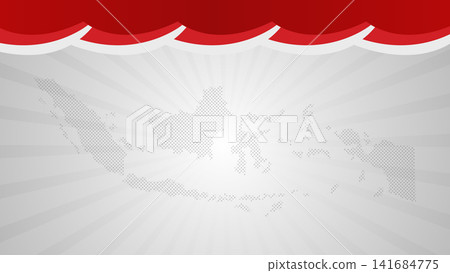 Indonesia Map Banner Background with Red White Drapery Vector Illustration 141684775