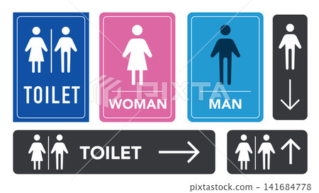 Toilet Restroom Sign Collection with Men Women Direction Vector Illustration Toilet Restroom Sign Collection with Men Women Direction Vector Illustration 141684778