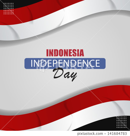 Indonesia Independence Day Greeting with Realistic Wavy Flag. Vector Illustration Indonesia Independence Day Greeting with Realistic Wavy Flag. Vector Illustration 141684783