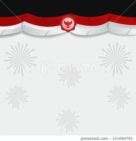 Indonesia Independence Day Wavy Flag Background with Firework Decoration. Vector Illustration Indonesia Independence Day Wavy Flag Background with Firework Decoration. Vector Illustration 141684792