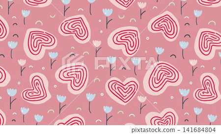 Cute Valentine's Seamless Pattern Hand Drawn Doodle Cute Valentine's Seamless Pattern Hand Drawn Doodle 141684804