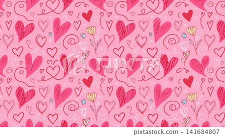 Cute Valentine's Seamless Pattern Hand Drawn Doodle Cute Valentine's Seamless Pattern Hand Drawn Doodle 141684807
