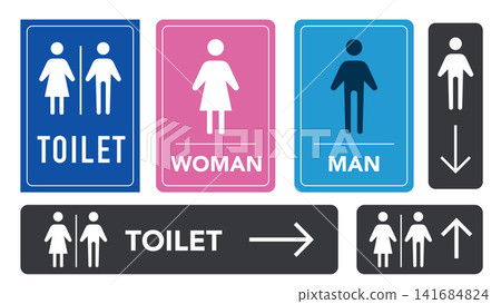 Toilet Restroom Sign Collection with Men Women Direction Vector Illustration Toilet Restroom Sign Collection with Men Women Direction Vector Illustration 141684824