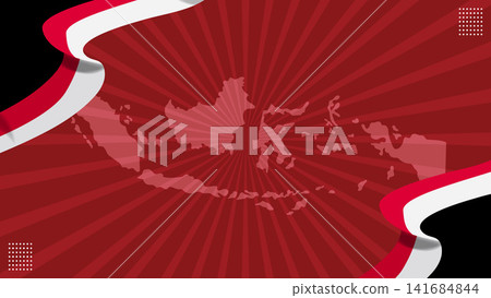 Indonesia Independence Day Red Ribbon Banner with Map.Vector Illustration Indonesia Independence Day Red Ribbon Banner with Map.Vector Illustration 141684844
