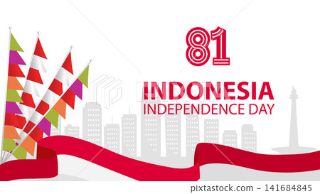 81st Indonesia Independence Day Greeting Banner with City Skyline Illustration 81st Indonesia Independence Day Greeting Banner with City Skyline Illustration 141684845