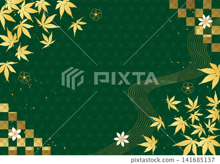 Autumn leaves and Japanese pattern background Autumn leaves and Japanese pattern background 141685137