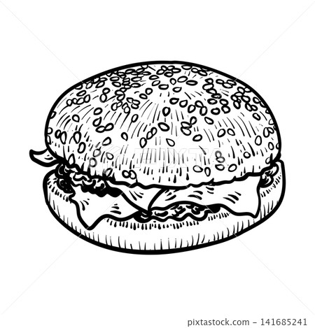Drawing of hamburger - hand sketch Drawing of hamburger - hand sketch 141685241