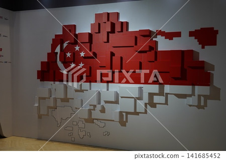 Modern Singapore Flag Art Installation Blocky Design 141685452
