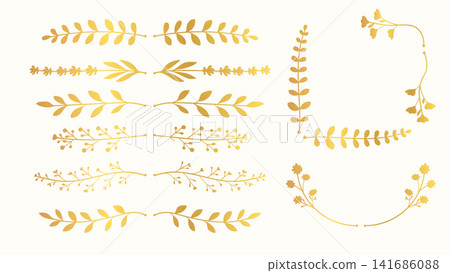 Gold Botanical Divider Border and Floral Wreath Collection Vector Illustration Gold Botanical Divider Border and Floral Wreath Collection Vector Illustration 141686088