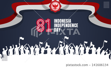 81st Indonesia Independence Day Celebration Banner with Crowd Silhouette Vector Illustration 81st Indonesia Independence Day Celebration Banner with Crowd Silhouette Vector Illustration 141686134