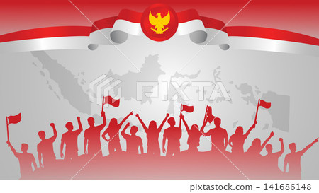 Indonesia Independence Day Celebration Banner with Garuda Emblem, Crowd, and Indonesia Map Vector Illustration Indonesia Independence Day Celebration Banner with Garuda Emblem, Crowd, and Indonesia Map Vector Illustration 141686148