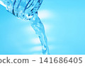 Pour in mineral water from a glass bottle. 141686405
