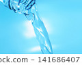 Pour in mineral water from a glass bottle. 141686407