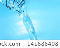 Pour in mineral water from a glass bottle. 141686408