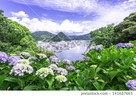繡球花裝飾著這座港口小鎮。 141687665