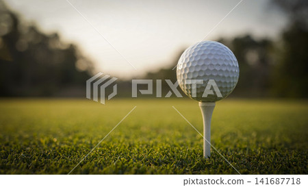 Close up of golf equipment on green grass. Close up of golf equipment on green grass. 141687718
