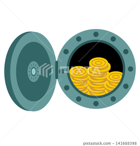 Open Safe Vault with Gold Coins Icon Vector, Secure Finance and Wealth Symbol Illustration 141688398