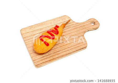 American hot dog with ketchup [White background, cutout] 141688935