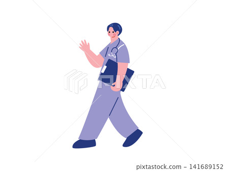 Illustration of a doctor walking with a file. Illustration of a doctor walking with a file. 141689152