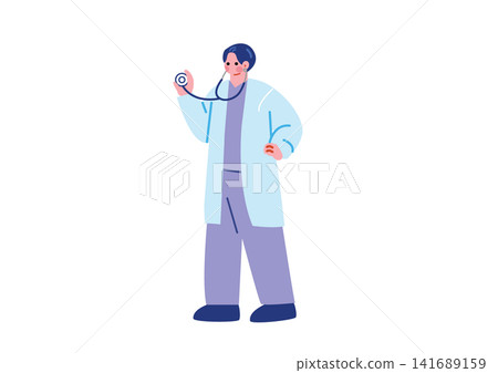 圖：一位男醫師手持聽診器 141689159