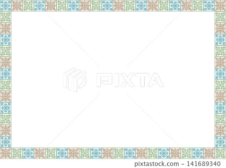 Watercolor illustration with Hawaiian quilt pattern frame Watercolor illustration with Hawaiian quilt pattern frame 141689340