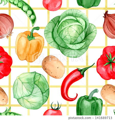 Watercolor cartoon illustration, vegetable pattern. Farm harvest, drawing for children. Watercolor cartoon illustration, vegetable pattern. Farm harvest, drawing for children. 141689713