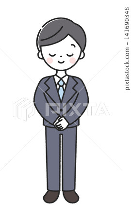 A male employee bowing (full body) A male employee bowing (full body) 141690348