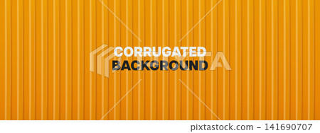 Yellow corrugated metal container texture. Vertical ribbed steel panel background. Seamless orange iron sheet pattern. Yellow corrugated metal container texture. Vertical ribbed steel panel background. Seamless orange iron sheet pattern. 141690707