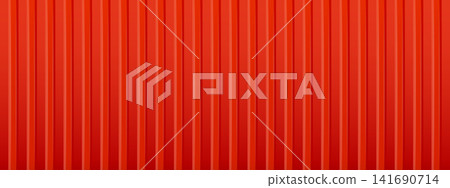 Red steel corrugated container texture. Vertical ribbed zinc panel. Seamless industrial siding background. Red steel corrugated container texture. Vertical ribbed zinc panel. Seamless industrial siding background. 141690714