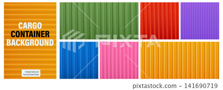 Colorful cargo container background set. Corrugated metal texture. Seamless ribbed iron sheet bg. Colorful cargo container background set. Corrugated metal texture. Seamless ribbed iron sheet bg. 141690719
