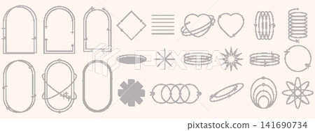 Cross stitch frame set with arch, oval and geometric shapes. Modern needlecraft design embroidery pixel style. Cross stitch frame set with arch, oval and geometric shapes. Modern needlecraft design embroidery pixel style. 141690734