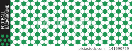 Soccer ball hexagon seamless pattern. Football background. Geometric mosaic bg with honeycomb grid cells. Sport print for jersey design, game poster and athletic branding. Soccer ball hexagon seamless pattern. Football background. Geometric mosaic bg with honeycomb grid cells. Sport print for jersey design, game poster and athletic branding. 141690739
